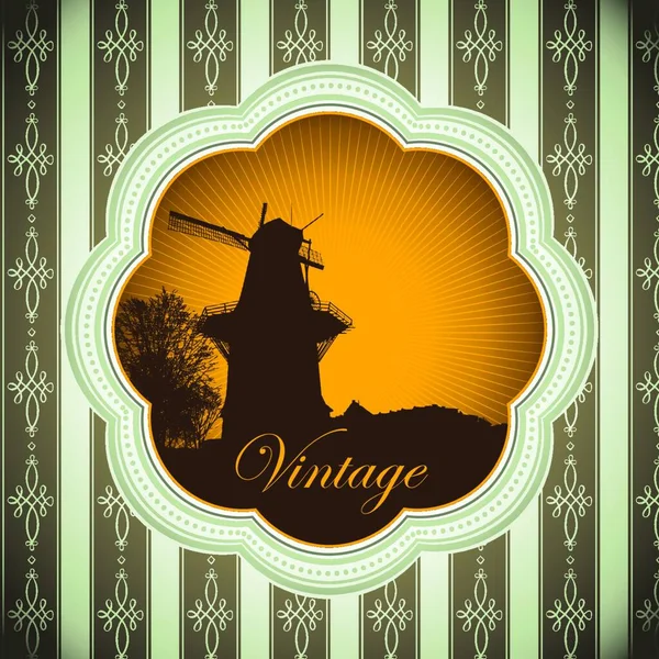 Diseño Fondo Vintage Con Molino Viento — Vector de stock