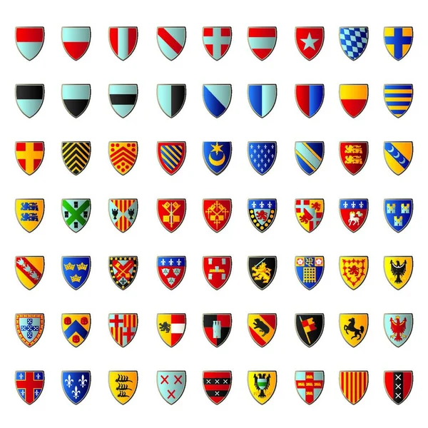 Spanisches Flaggenset Mit Wappen Und Flaggen Verschiedenen Farben — Stockvektor