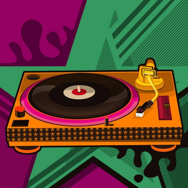 Gramophone Avec Fond Abstrait — Image vectorielle