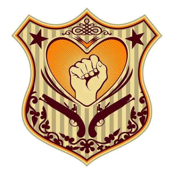 Illustrated Crest Heart Fist — Stockový vektor