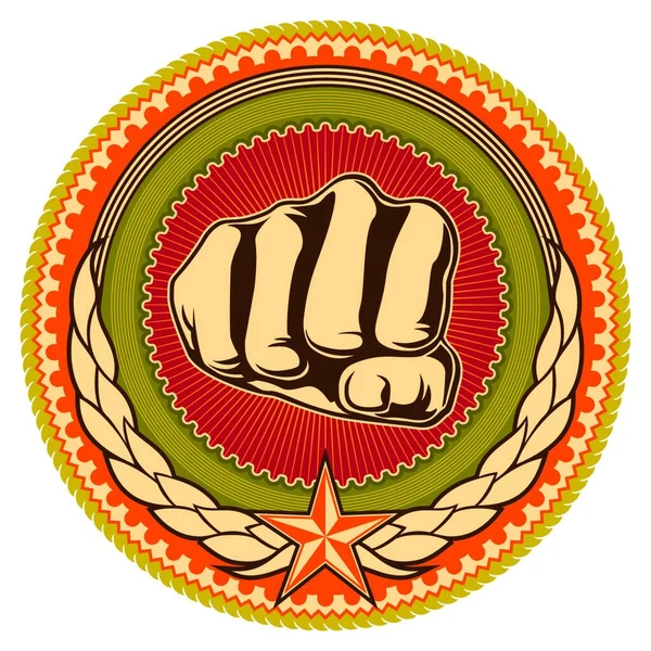 Illustrated Retro Emblem Fist — Stock Vector