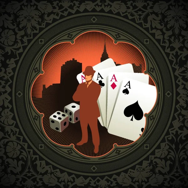 Carte Casino Avec Cartes Jouer Joueur Poker — Image vectorielle