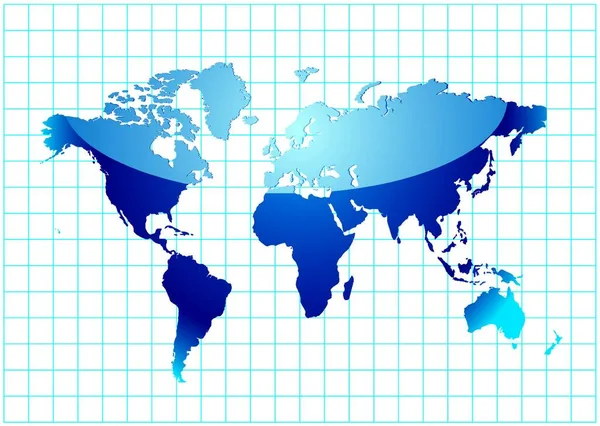 Mavi Dünya Haritası Işık Yansıması Ile — Stok Vektör