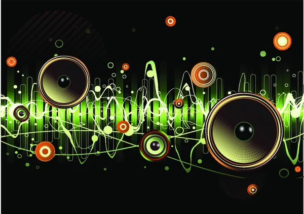 アーバン ミュージック シーン スピーカーと音の波と緑の抽象的な党デザインのベクトル イラスト — ストックベクタ