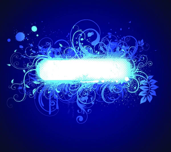 蓝色时髦 Grunge 未来派背景与闪亮的花卉装饰框矢量插画 — 图库矢量图片