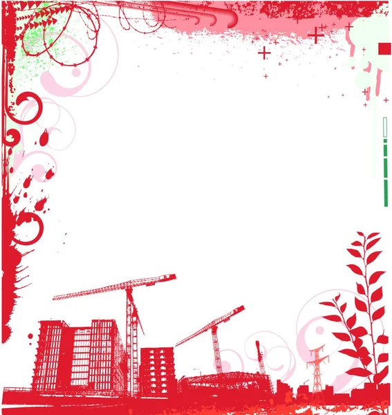 Illustrazione Vettoriale Sfondo Stile Rosso Con Grunge Colorato Urbano Floreale — Vettoriale Stock