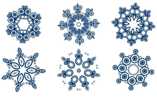 Vektor Illustration Abstrakter Floraler Und Ornamentaler Elemente Gesetzt Schneeflocken Und — Stockvektor