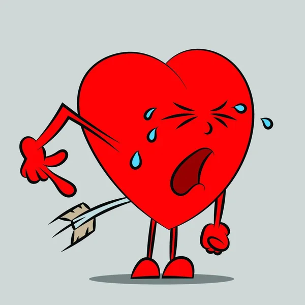 Cartoon Illustration Cute Crying Heart Arrow Vector Illustration — Stock Vector