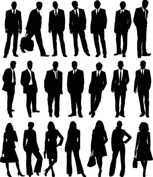 Collection Business People Silhouette Different Poses — Stock Vector