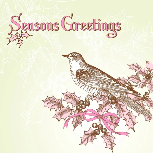 鳥とヴィンテージのクリスマスカード — ストックベクタ
