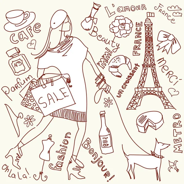 Love Paris Doodles — Stock Vector