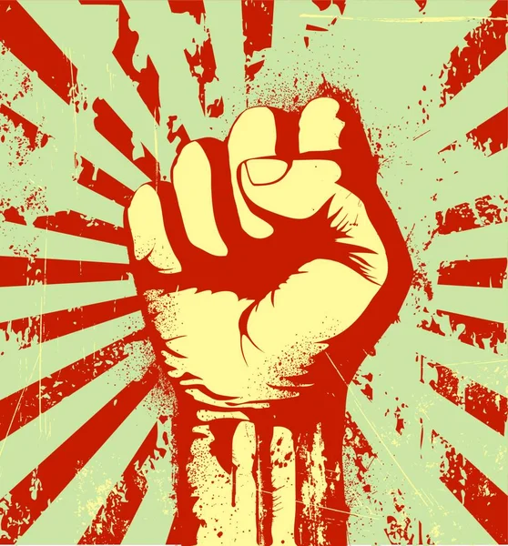 Vector Illustration Clenched Fist Held High Protest Red Grunge Urban — Stock Vector