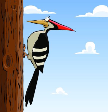 Cartoon woodpecker on a tree, vector illustration clipart