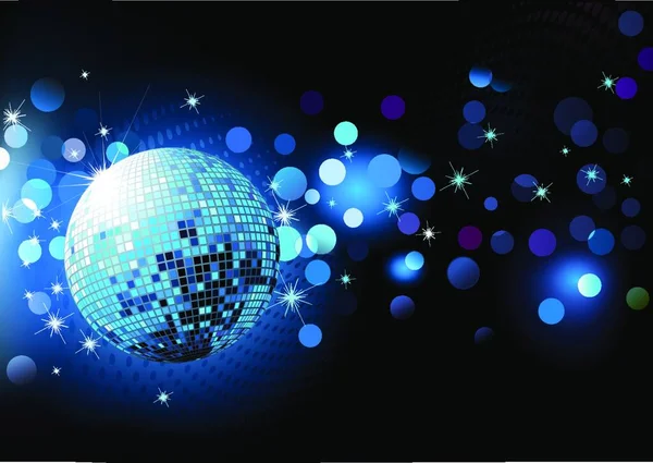 Vector Illustration Blue Abstract Party Background Glowing Lights Disco Ball — Stock Vector