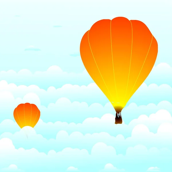 Ilustración Globos Aire Caliente Elevándose Través Las Nubes — Vector de stock