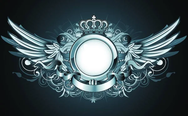 Vector Illustratie Van Heraldische Frame Badge Met Kroon Vleugels Banner — Stockvector