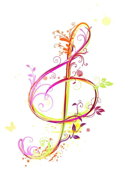 Illustration Vectorielle Musique Florale Fond Abstrait Avec Clef Treble — Image vectorielle