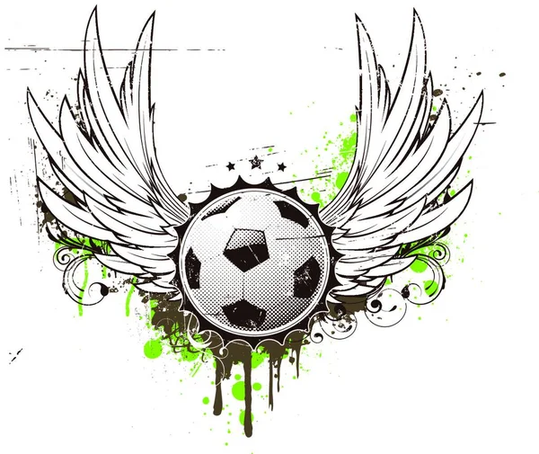 Ilustração Vetorial Insígnias Futebol Grunge Emblema Com Duas Asas Elementos — Vetor de Stock
