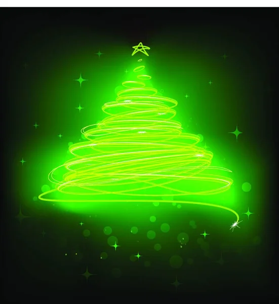 Vector Illustration Green Abstract Christmas Tree Black Background — Stock Vector