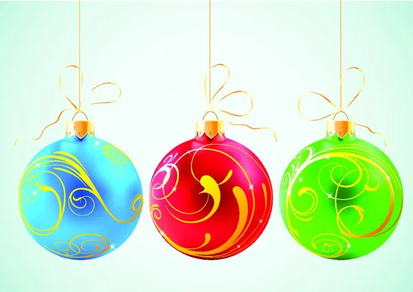 光沢のあるクリスマスの装飾をぶら下げの色のコレクションのベクトル イラスト — ストックベクタ