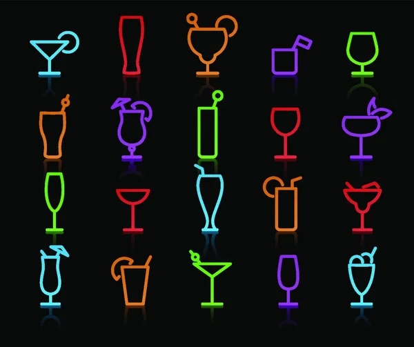 霓虹灯不同风格的眼镜酒精原始颜色矢量插画 — 图库矢量图片