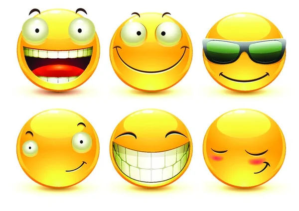 Vector Illustration Set Cool Glossy Single Emoticons — Stock Vector