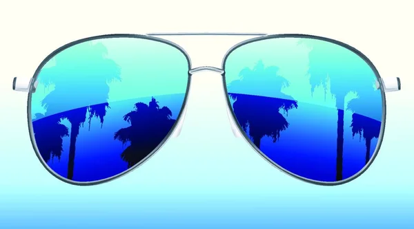 Vektor Illustration Einer Flippigen Sonnenbrille Mit Dem Spiegelbild Von Palmen — Stockvektor