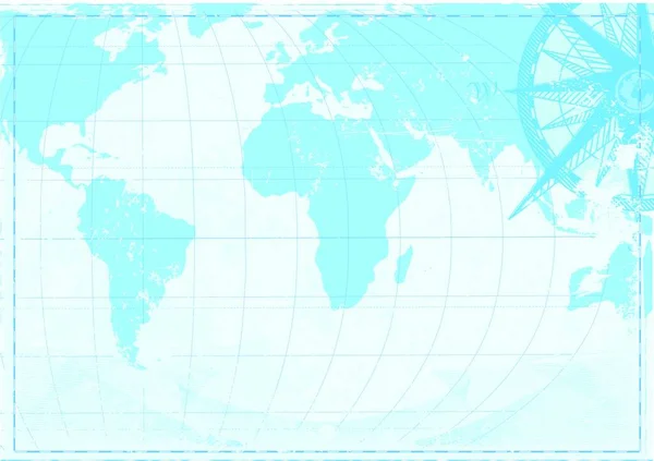 ビンテージ Word のマップとレトロなコンパスを持つ青いグランジ背景のベクトル イラスト — ストックベクタ