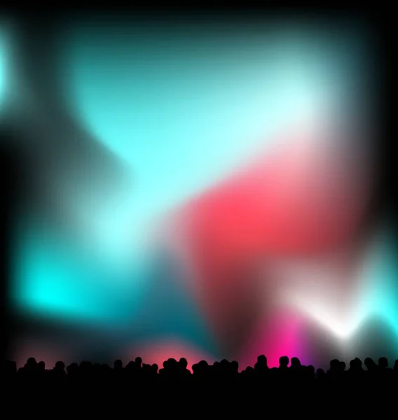 Concert Light Crowd Black Silhouette Nights Sky — Stock Vector