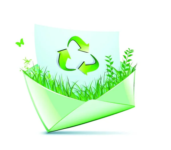 Illustration Vectorielle Concept Vert Avec Symbole Recyclage Sortant Une Enveloppe — Image vectorielle