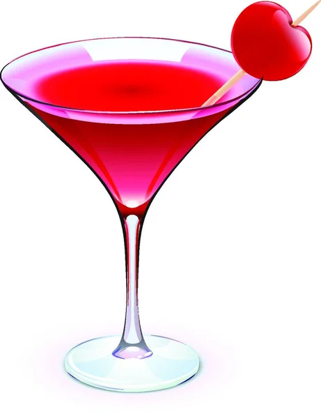 Illustration Vectorielle Cocktail Rouge Dans Verre Pétillant Cerise Funky — Image vectorielle