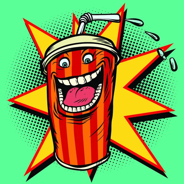 Cola Ποτό Χαρακτήρα Comic Κινούμενα Σχέδια Pop Art Ρετρό Διανυσματική — Διανυσματικό Αρχείο