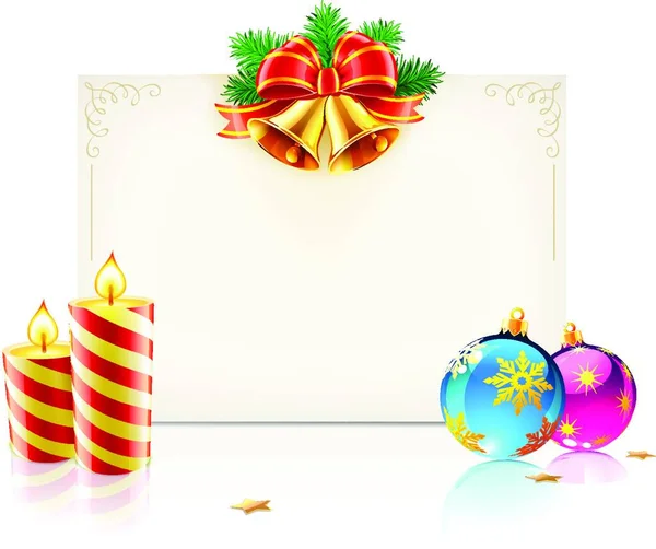 Векторна Ілюстрація Блискучої Різдвяної Рамки Золотими Дзвонами Різдвяними Прикрасами Фанк — стоковий вектор