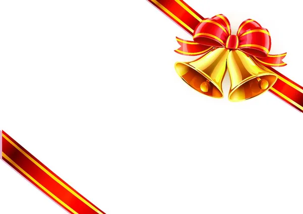 Ilustración Vectorial Dos Campanas Decorativas Navideñas Con Lazo Regalo Rojo — Vector de stock