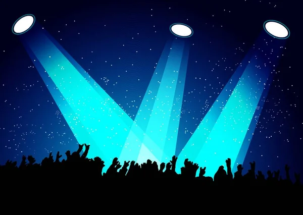 Multitud Conciertos Festival Con Focos Nocturnos — Vector de stock