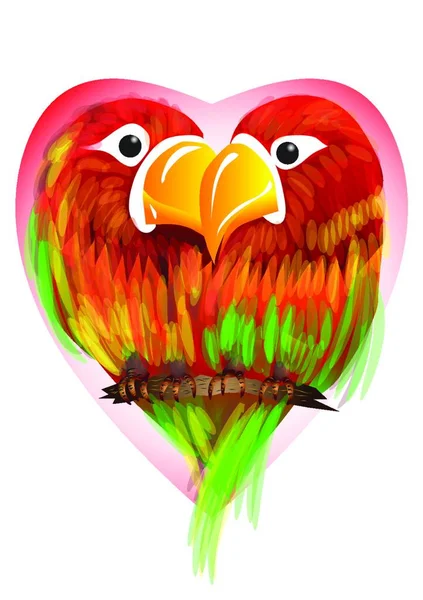 Zakochany Papugi Dwie Papugi Tle Serca — Wektor stockowy