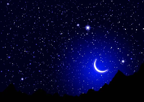 Темное Ночное Небо Силуэтными Горами — стоковый вектор