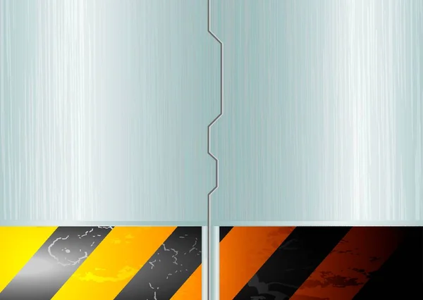 Silver Metall Utrymme Skjutdörr Med Varningsrandig Banner — Stock vektor