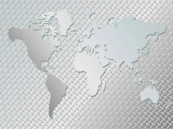 Sfondo Metallo Illustrato Con Una Superficie Antiscivolo Mappa Del Mondo — Vettoriale Stock