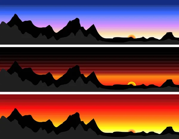 Illustration Bergskedja Med Olika Himmelsvariationer — Stock vektor