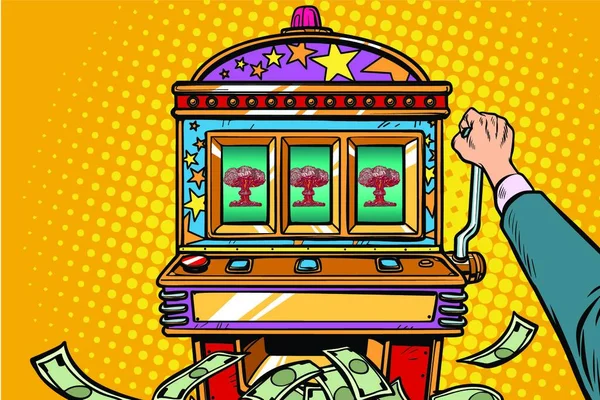 Válečné Hry Agresivní Koncepce Politiky Jednoruký Banditický Automat Pop Art — Stockový vektor