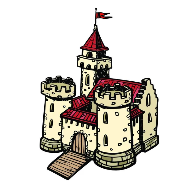 Castelo Medieval Reino Das Fadas Imobiliário Isolar Fundo Branco Pop — Vetor de Stock