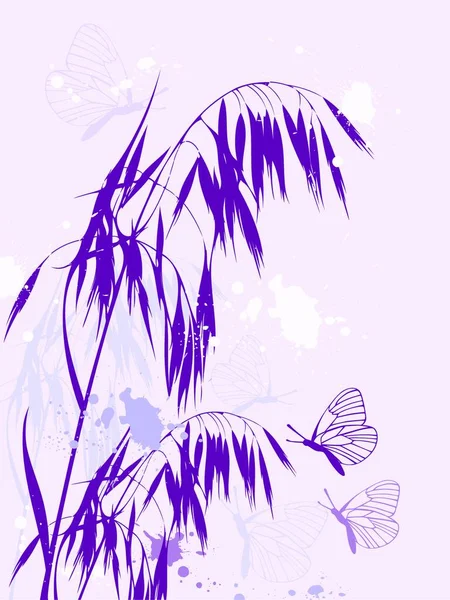 Фіолетовий Абстрактний Квітковий Фон Вівсом Метеликами — стоковий вектор