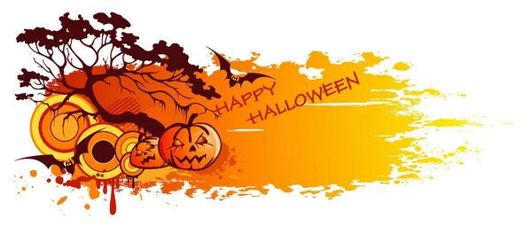 Banner Halloween Com Abóbora Árvore Fundo Grunge —  Vetores de Stock