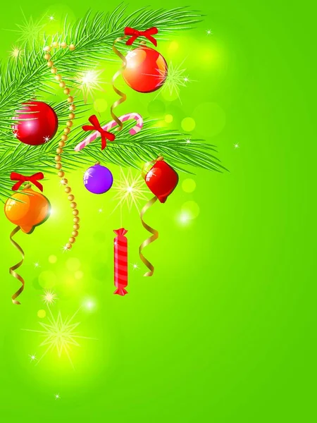 Brillante Vector Verde Fondo Navidad Con Decoraciones — Vector de stock