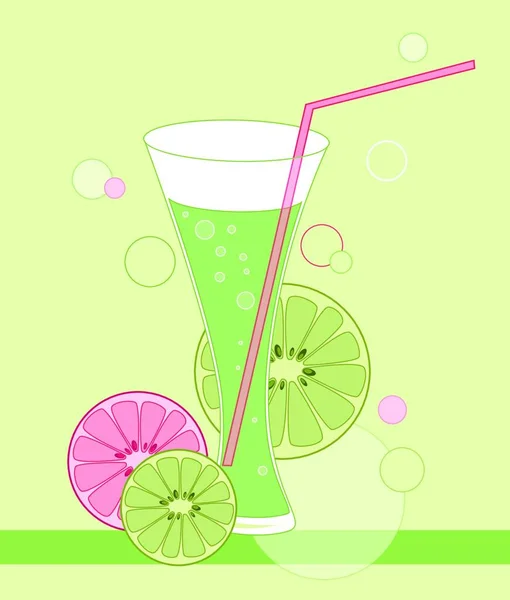 Bicchiere Con Bevanda Lime Sfondo Verde — Vettoriale Stock