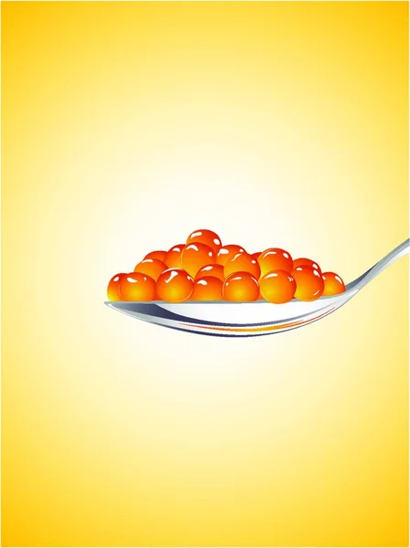 Cuchara Con Caviar Rojo Sobre Fondo Amarillo — Vector de stock