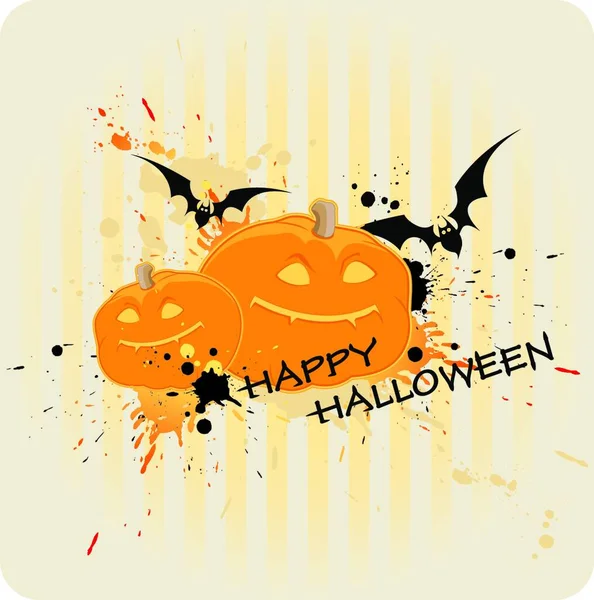 Rayé Fond Halloween Avec Citrouille Chauve Souris — Image vectorielle