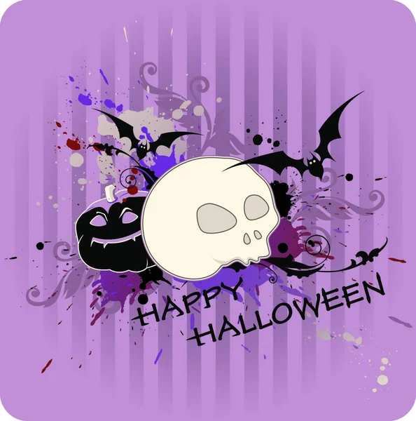 Fondo Halloween Rayado Con Calabaza Cráneo — Archivo Imágenes Vectoriales