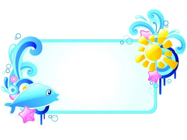 Sommerfarbenes Banner Mit Ornamenten Und Fischen — Stockvektor